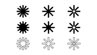 Tasarım, Markalaşma ve Grafikler İçin Çeşitli Ağırlıklar ve Tarzlardaki Yıldız patlaması Simgeleri
