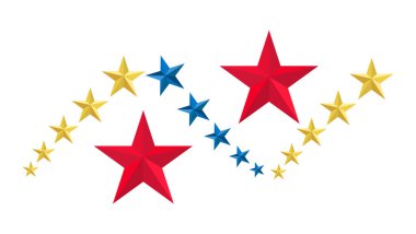 Kırmızı Mavi ve Sarı Yıldızlı Renkli Yıldız Dalgası Tasarımı Kutlama ve Birlik