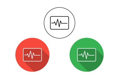 Üç Çember Sağlık, Kardiyoloji ve Teknoloji Sembolleri 'nde Kalp atışı çizgisi olan Tıbbi İzleme Simgesi.