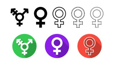 Cinsiyet Sembolleri ve Transseksüel Simgeleri Düz Vektör Düğmeleri Kadın, Transseksüel ve Cinsiyet Çeşitliliğini Temsil Ediyor