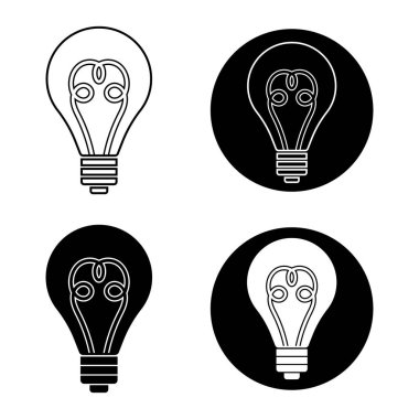 Siyah ve Beyaz Vektör İllüstrasyonunda Ampul Simgeleri. Logolar, uygulamalar, web tasarımı, enerji kavramları veya yaratıcı projelerde kullanmak için mükemmel.