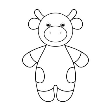 Cute Bull Toy Outline Vector Illustration. Perfect for coloring pages, childrens books, stickers, prints, educational materials, creative projects.