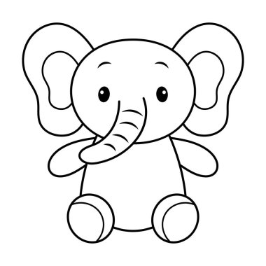 Cute Baby Elephant sitting with a friendly expression Vector Illustration. Perfect for childrens designs, coloring pages, kids books, stickers and educational materials.