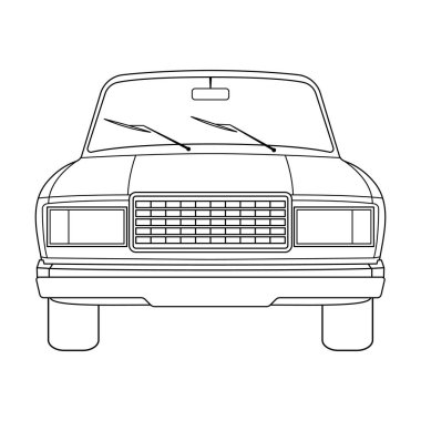 Classic Car Front View with a rectangular grille, headlights, windshield wipers Vector Illustration. Perfect for coloring pages, automotive design projects, retro car themes, logos.