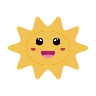 Şirin Gülümseyen Güneş Vektörü İllüstrasyonu. Çocuk tasarımları, yaz temaları, hava ikonları, eğitim materyalleri, çocuk kitapları veya eğlenceli dekoratif projeler için mükemmel.