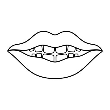 Diş Vektörü İllüstrasyonlu Dudaklar. Güzellik, dişçilik, kozmetik ve moda temaları için mükemmel. Logolar, simgeler, eğitim materyalleri için ideal.