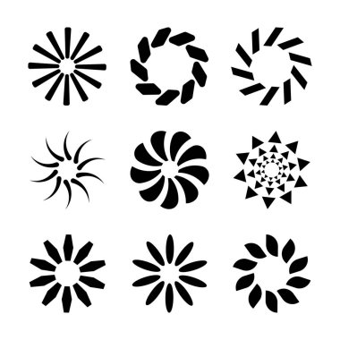 Soyut Dairesel Çiçek ve Geometrik Şekiller Vektör İllüstrasyonu. Logolar, simgeler, dekoratif elementler, markalaşma, desen oluşturma, mandala tasarımları için mükemmel.
