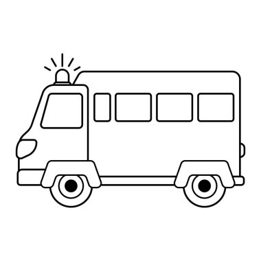 Basit Çizgi Sanatı Acil Van Vector İllüstrasyonu. Boyama sayfaları, eğitim materyalleri, ulaşım temalı projeler, posterler ve grafik tasarım kullanımı için mükemmel.