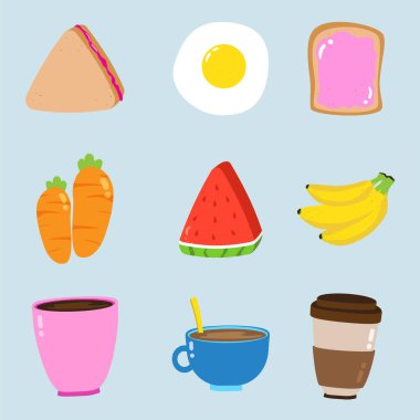 Sağlıklı kahvaltı ikonları poster yapımında kullanılabilir.