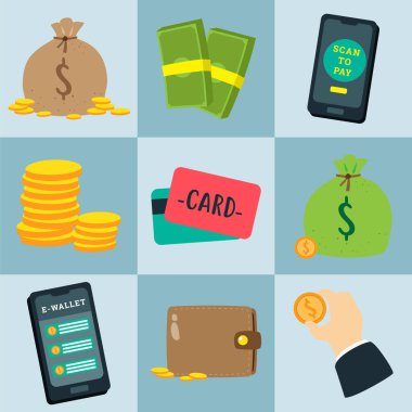 Para sikkesi ve kağıt para ikonu izole edilmiş poster yapmak için kullanılabilir