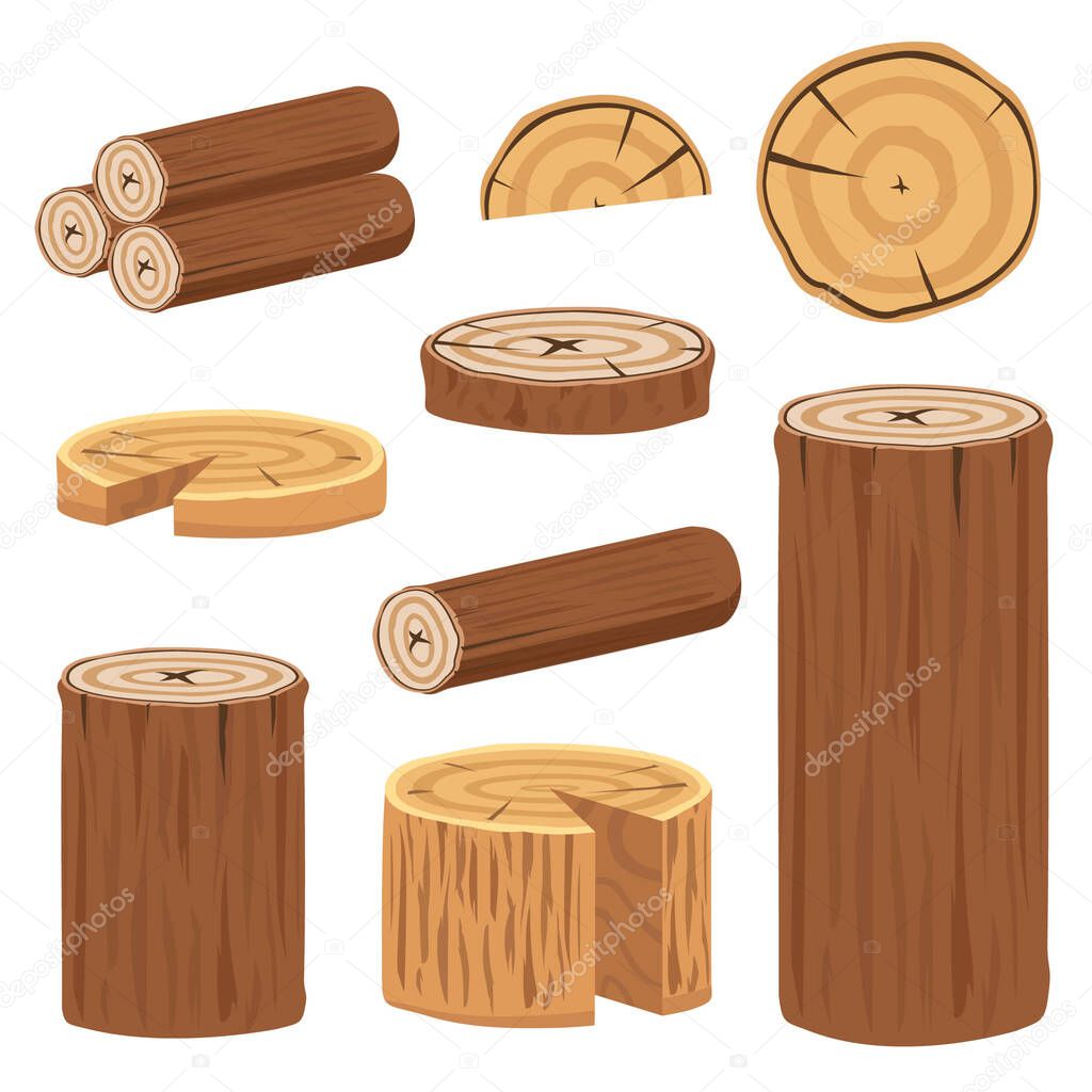 Various wood logs and trunks collection to make poster decoration