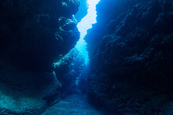 Underwater channel diving in Miyakojima island