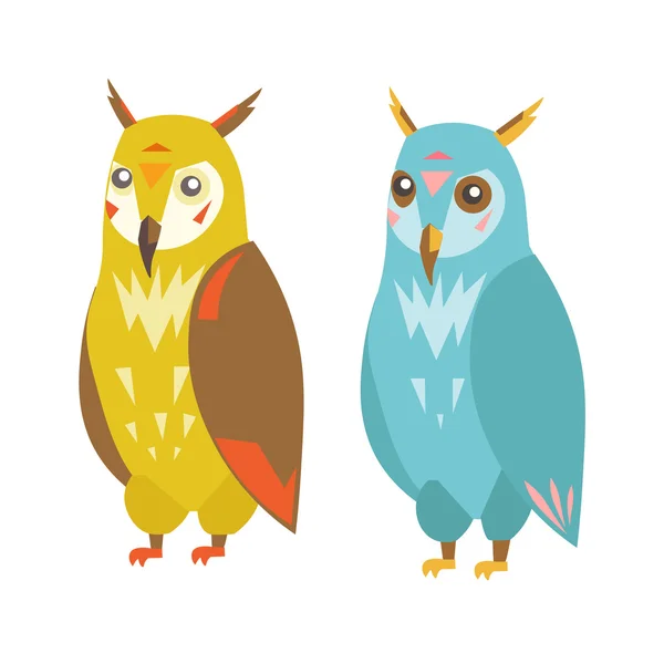 Cute Colorful Owl Set. Vector — Stock Vector