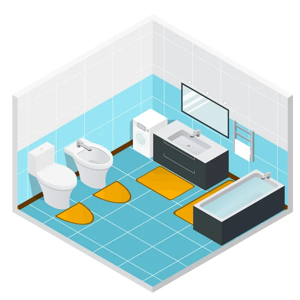 Isométrico baño interior detallado. Vector — Vector de stock