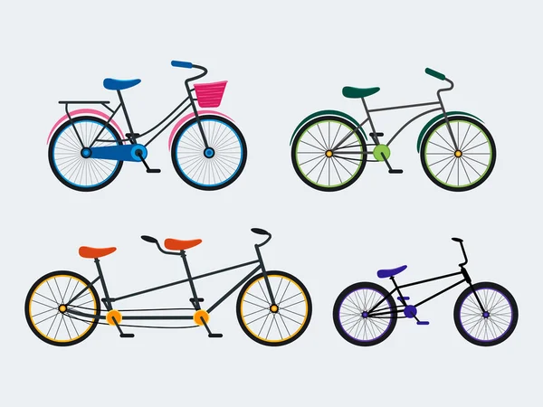 Conjunto de bicicletas coloridas. Vetor — Vetor de Stock