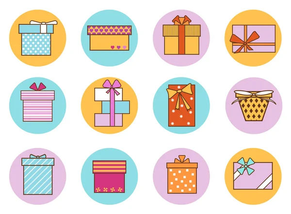 Hediye kutuları anahat renk kümesi. Vektör