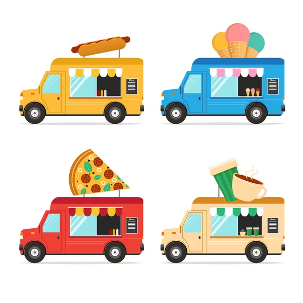 Street Fast Food Truck Set. Vecteur — Image vectorielle