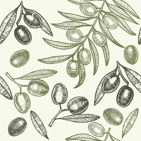 Olives Hand Draw Sketch Background Pattern (en inglés). Vector — Archivo Imágenes Vectoriales