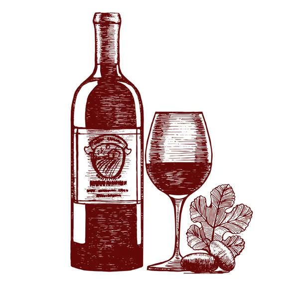 Bosquejo de dibujo a mano de vino. Vector — Archivo Imágenes Vectoriales