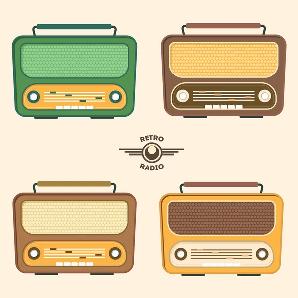 Colorful Retro Radio Set. Flat Design. Vector — Stock Vector