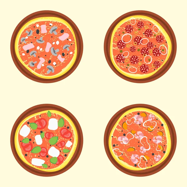 Pizza-Set vorhanden. eine Vielzahl von Arten. Vektor — Stockvektor