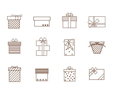 Hediye kutuları anahat seti. Vektör