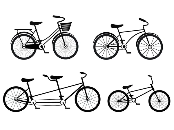 Conjunto de siluetas de bicicletas de estilo diferente. Vector — Archivo Imágenes Vectoriales