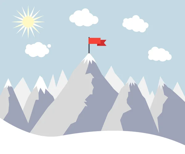 Mountain Peak with Red Flag. Vector — Stock Vector