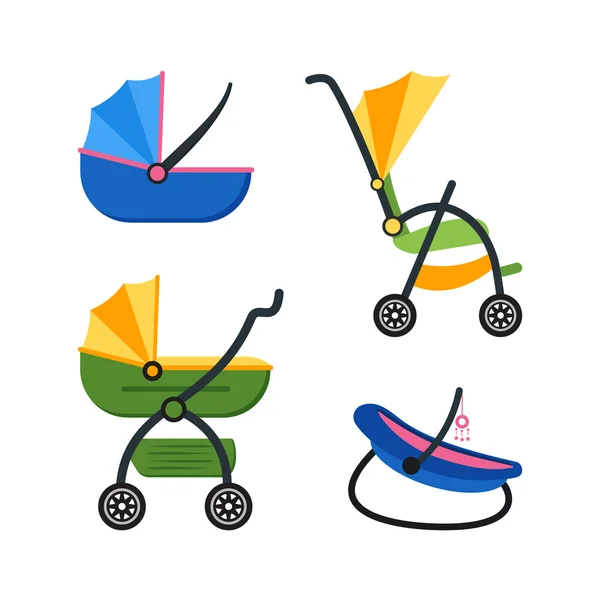 Classic Baby Carriage Set. Vector — Stock Vector