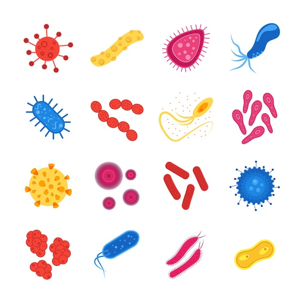 Színes vírus és baktériumok ikonok beállítása. Vektor — Stock Vector