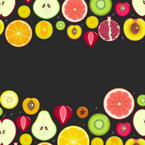 Frame de tranches de fruits sur un fond sombre. Vecteur — Image vectorielle