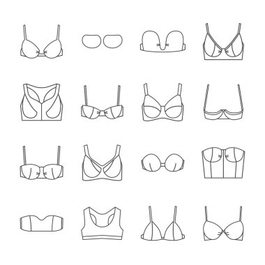 Bra Thin Line Icons Set. Vector clipart