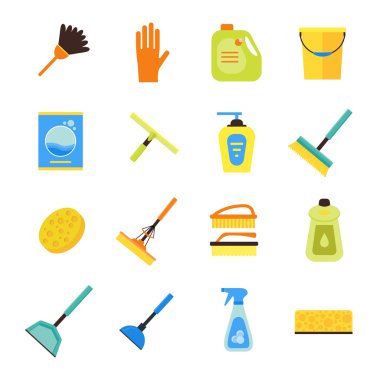 Cleaning Kit Colorful Icon Set. Vector clipart