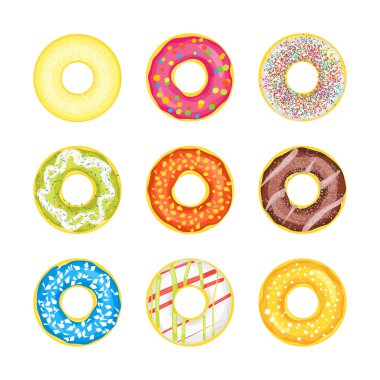 Açık renkli donut sette. Vektör