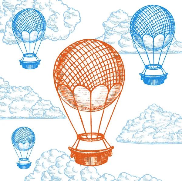 Fly Ballon em Sky Hand Draw Sketch. Vetor —  Vetores de Stock