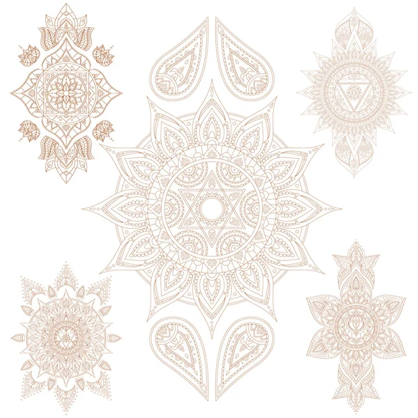 Mandala Oriental Set and Elements. Vecteur — Image vectorielle