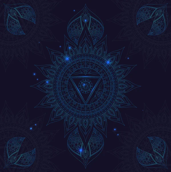 Chakra Vishuddha em um fundo azul escuro. Vetor — Vetor de Stock