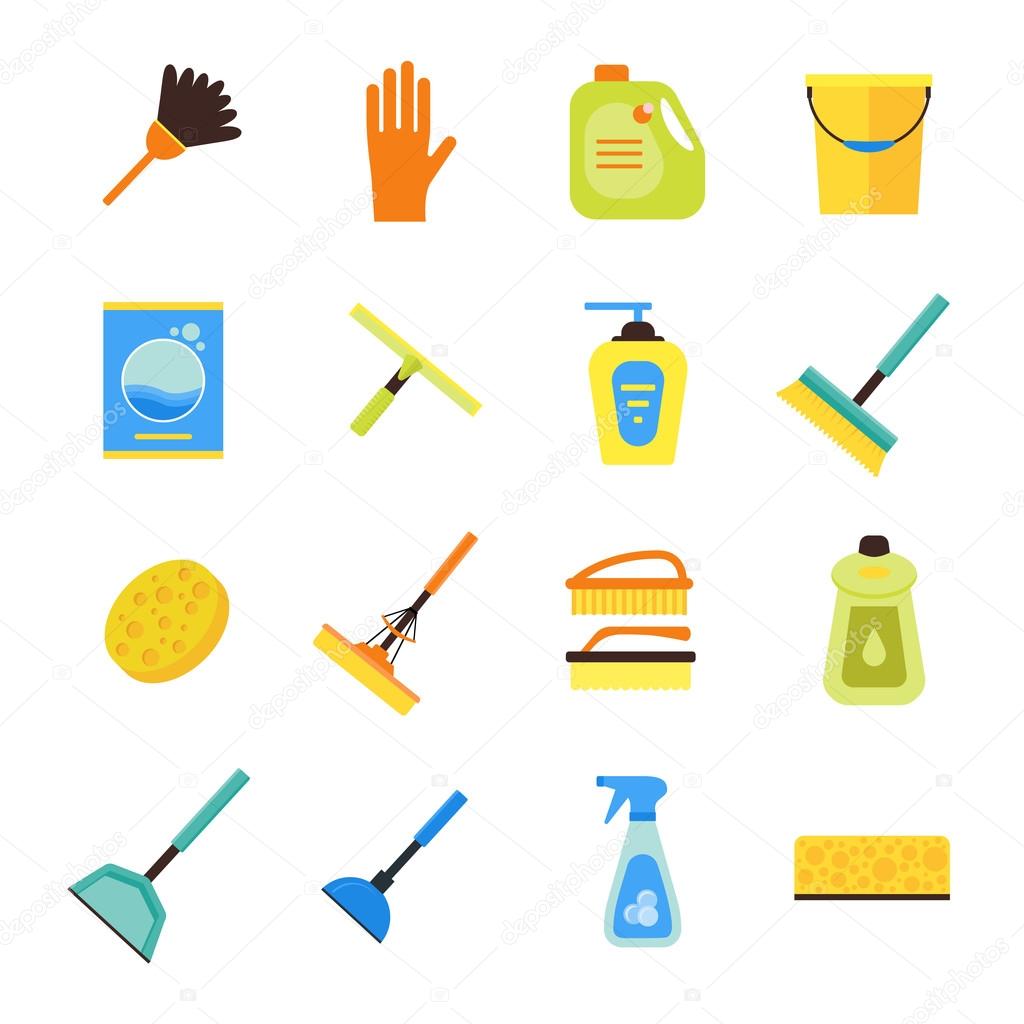 Cleaning Kit Colorful Icon Set. Vector