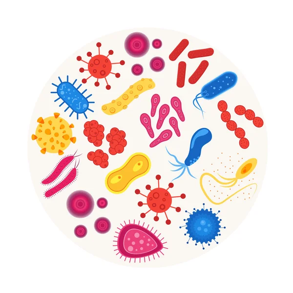 Virus und Bakterien runden das Design-Template-Symbol ab. Vektor — Stockvektor