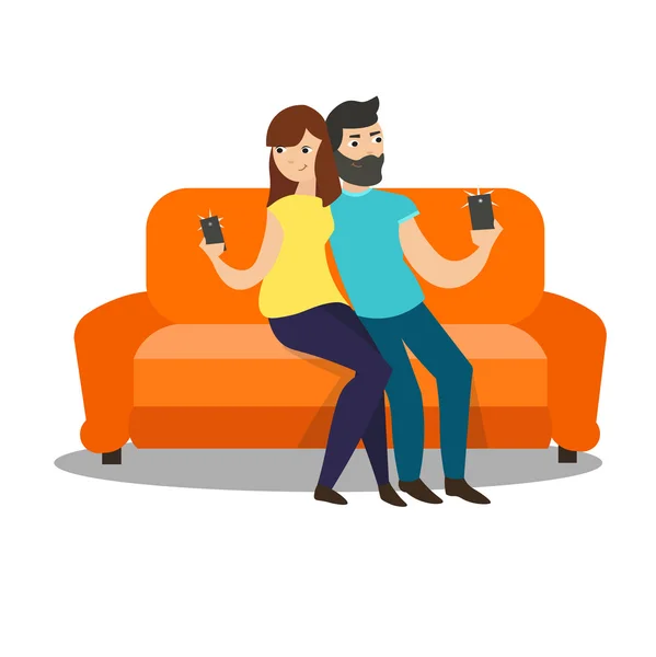 Family Couple makes a Selfie. Vector — Stock Vector