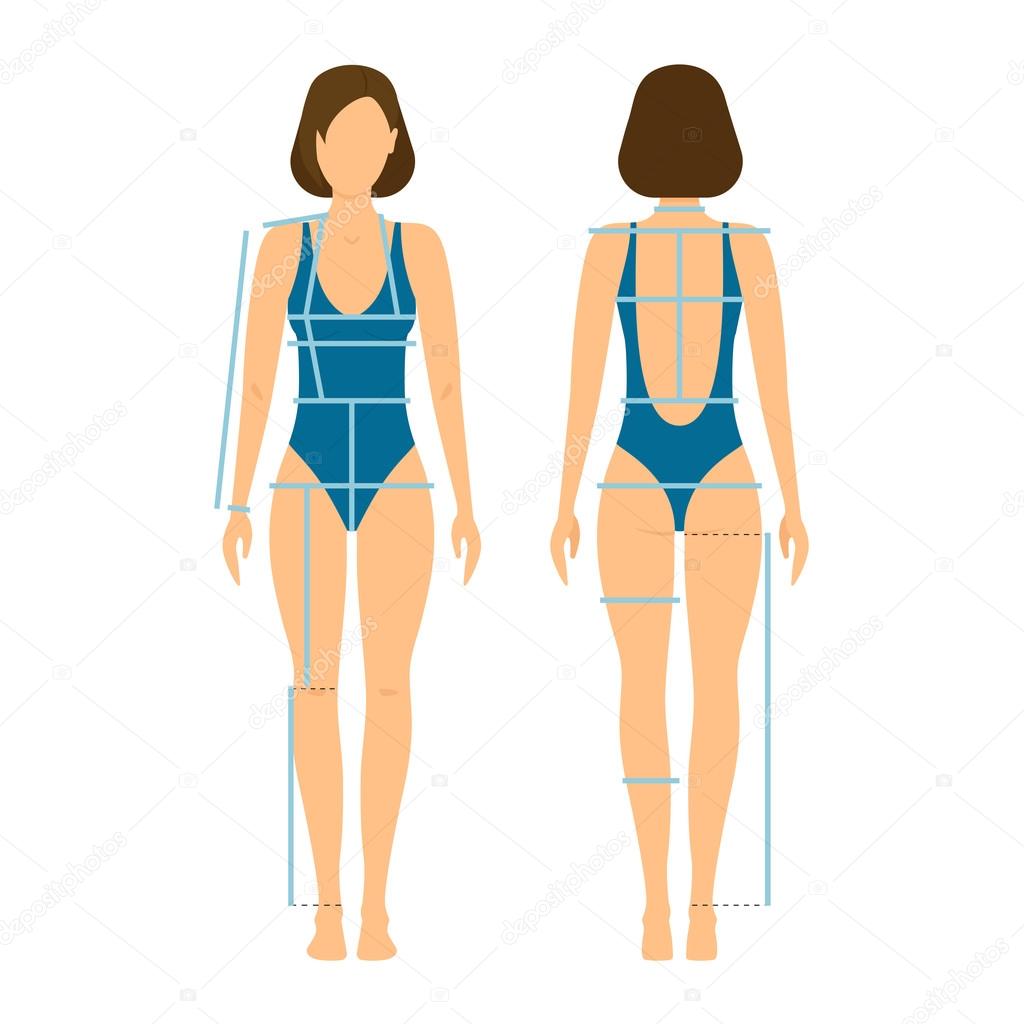 Woman Body Front and Back for Measurement. Vector