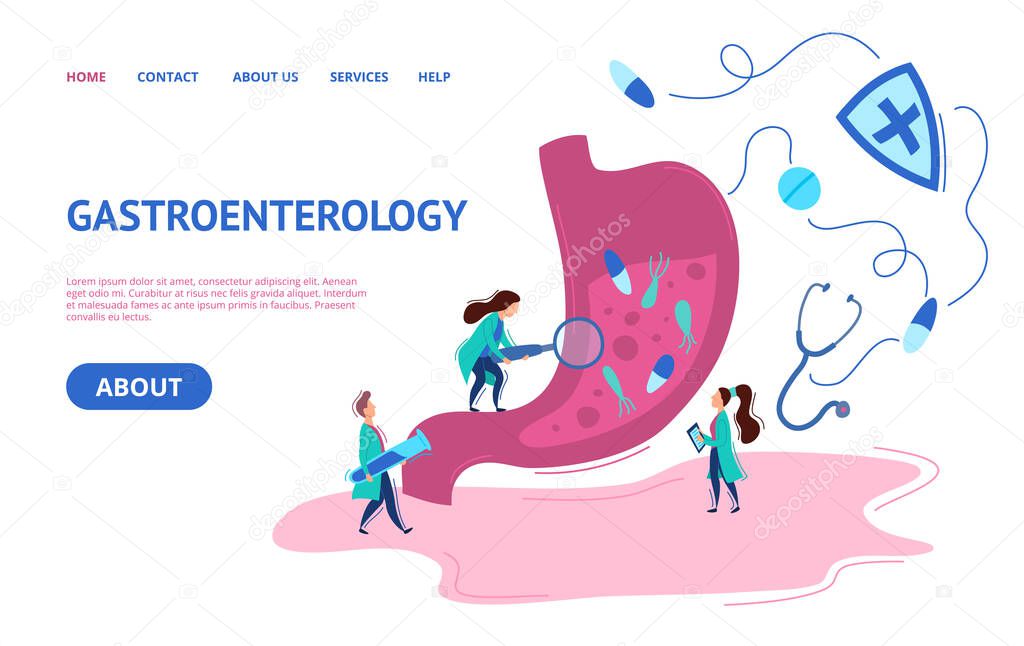 Gastroenterology Concept Card Landing Web Page Template. Vector