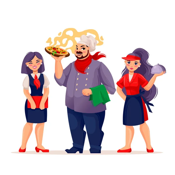 Персонажи мультфильмов Люди Ресторанная Команда. Вектор — стоковый вектор