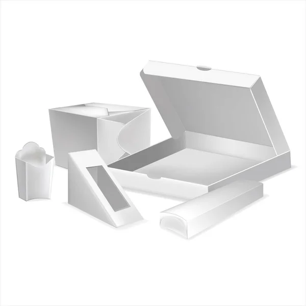 Realista detalhou 3d Blank Fast Food Packaging Template Set. Vetor — Vetor de Stock