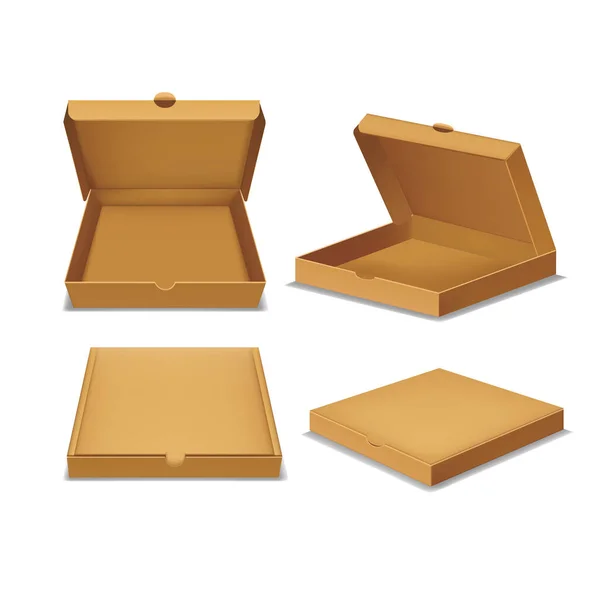 Conjunto de caixa de papelão de pizza 3d detalhado realista. Vetor — Vetor de Stock