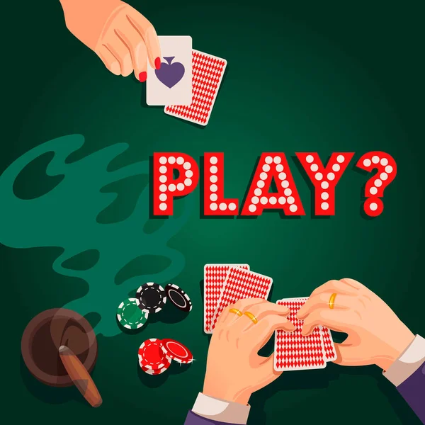 Cartoon Color Holdem Poker Sjabloon Banner Card. Vector — Stockvector