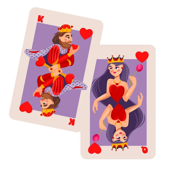 Tecknad färg tecken King and Queen of Hearts Suit Concept. Vektor — Stock vektor