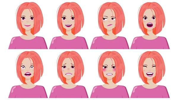 만화 캐릭터 캐릭터 (Cartoon Color Character Person) 와 여성의 감정 (Womans Emotions Concept). Vector — 스톡 벡터