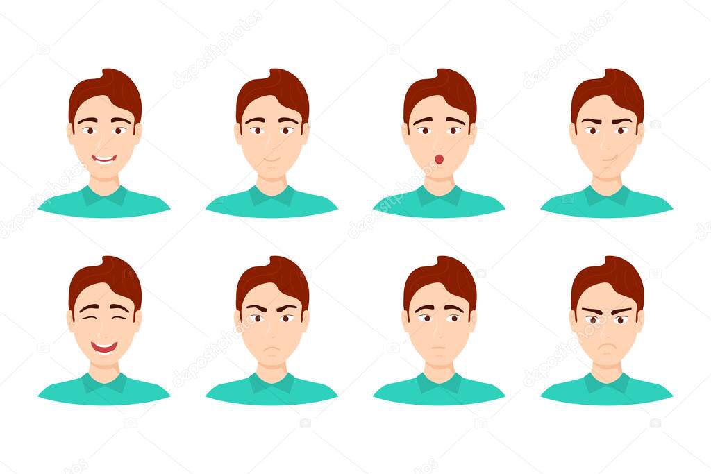 Cartoon Color Character Person Male and Mans Emotions Concept. Vector