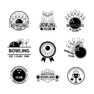 Bowling Etiketi İmza Kümesi Konsepti. Vektör